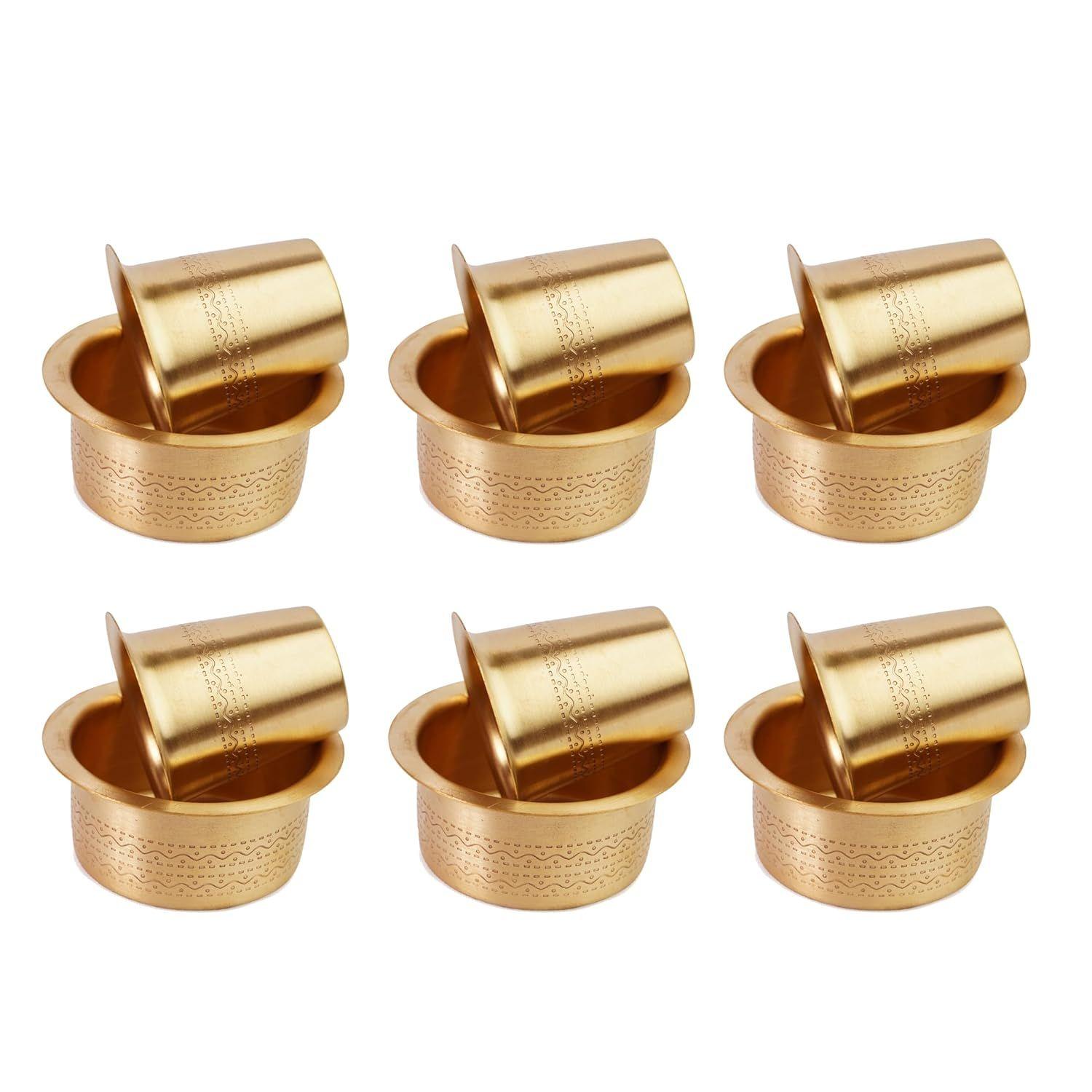 

Brass Coffee Cup Dawara/Dabara & Tumbler for Serving Filter Coffee/Tea/Traditional kumbakonam Dabara Set Matt - 150ml (Set of 6)