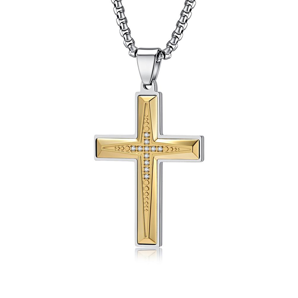 2025 Jewelry Inlaid Zircon Cross Pendant Clavicle Chain Men's Classic Personalized Versatile Necklace