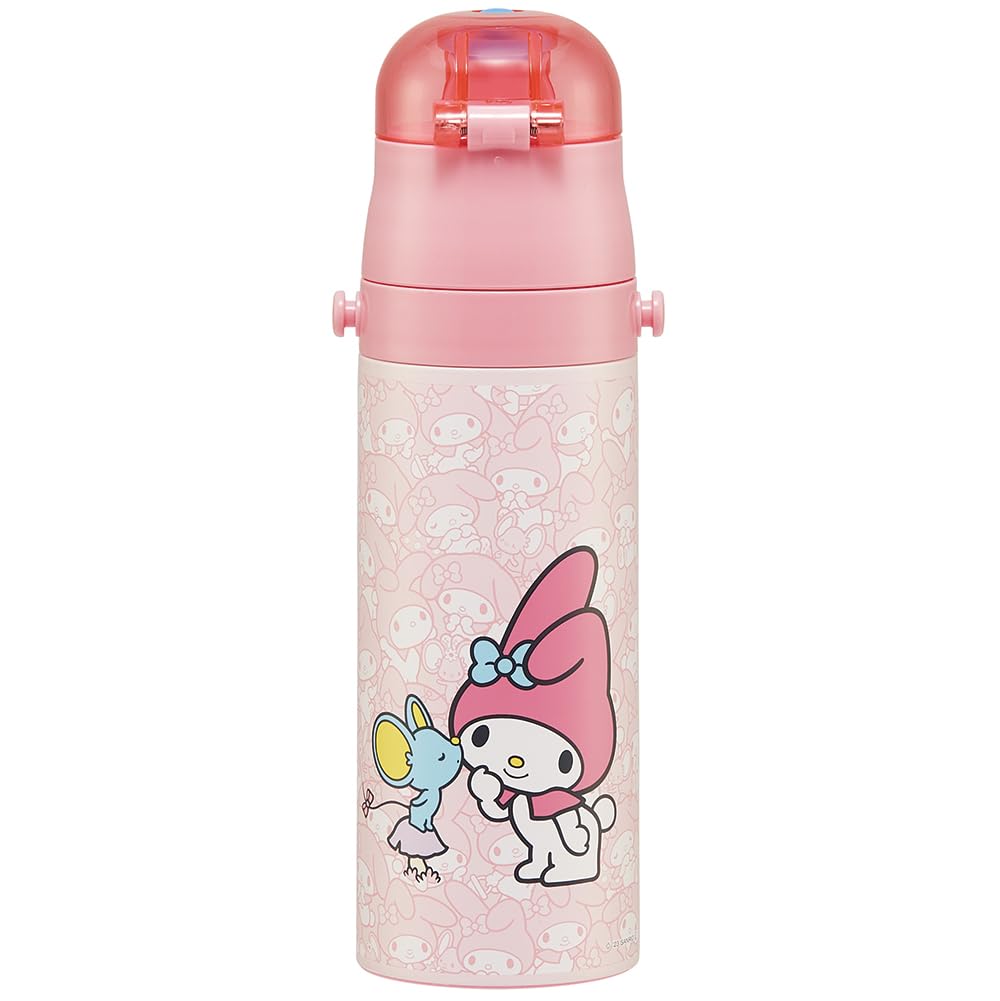 Skater Children's Stainless Steel Water Bottle, Direct Drinking, 470ml, My Melody, Ushirou and Shiro, Sanrio Design, Child-Friendly, Lightweight,