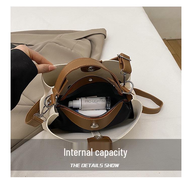 2025 Women's Color Block Bucket Bag - Korean Style Versatile Handbag and Crossbody for Ladies