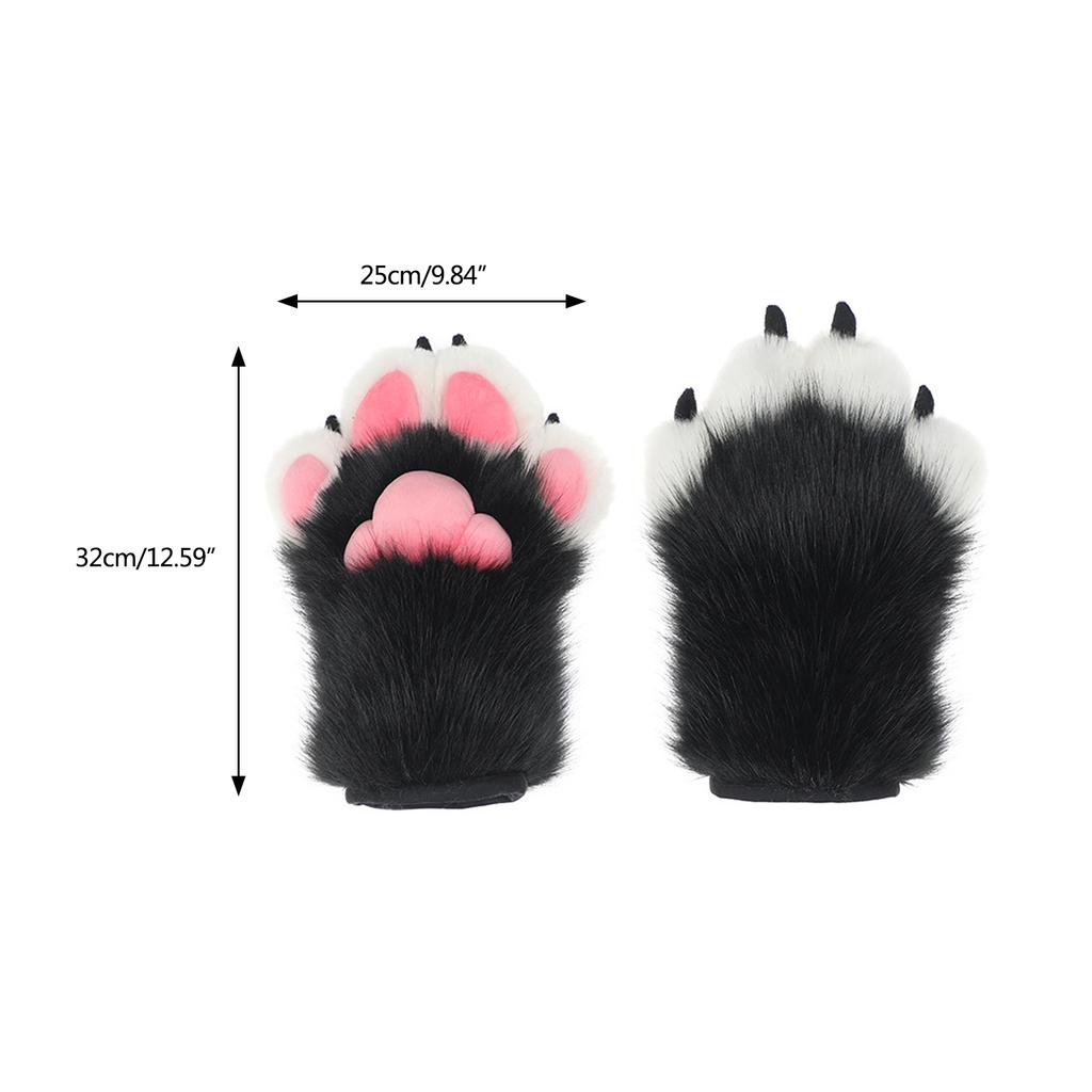 Furry Paw Gloves Cosplays Wolf Bear Animal Paw Plush Mittens for Women Girls