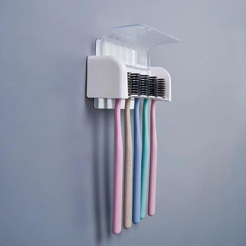 

Bathroom Wallmount Toothbrush Holder With Cover 5 Slots Without Drilling Home Bathroom Self Adhered Toothbrush Storage Racks белый