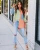 European & American Style Women's Color Block Patchwork Drop Shoulder Long Sleeve Shirt