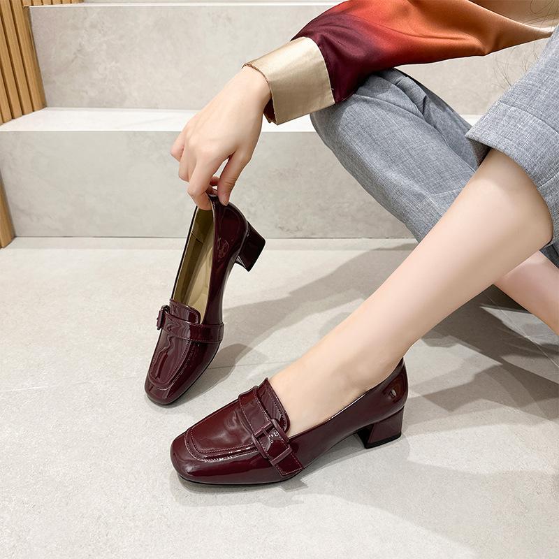 Autumn leather fashion heels women's buckle cuff casual shoes women's one-pedal Mary Jane women's shoes