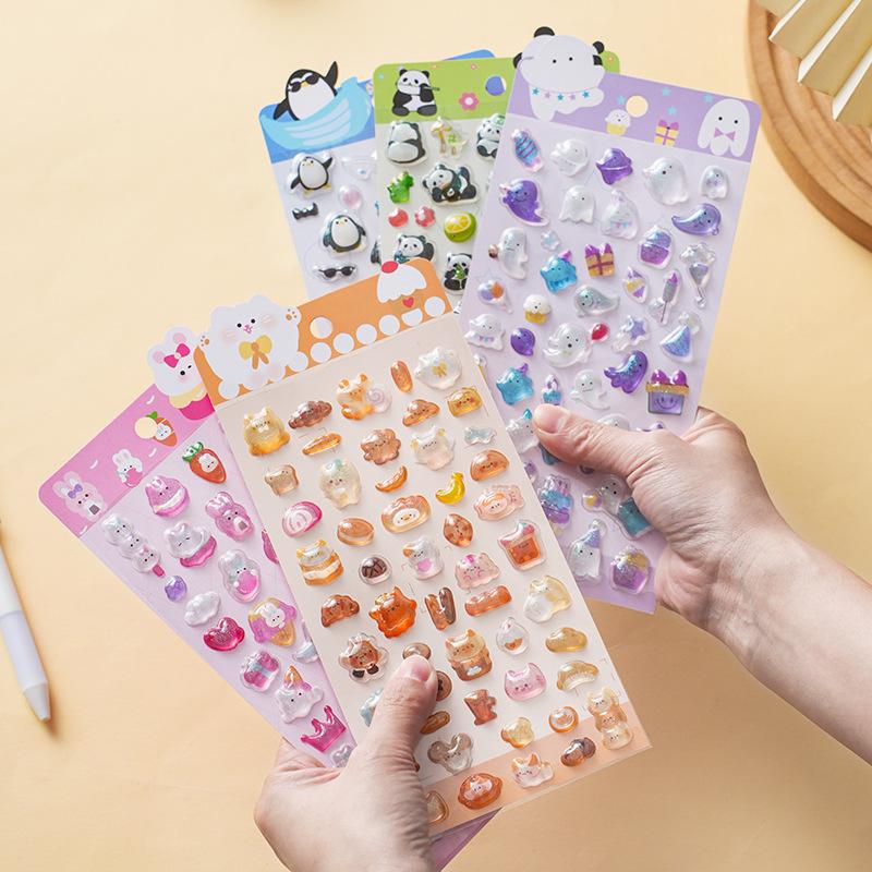 1 Sheet 3D Three-Dimensional Water Injection Stickers Children'S Cartoon Reward Stickers Beads Shake Oil Stickers