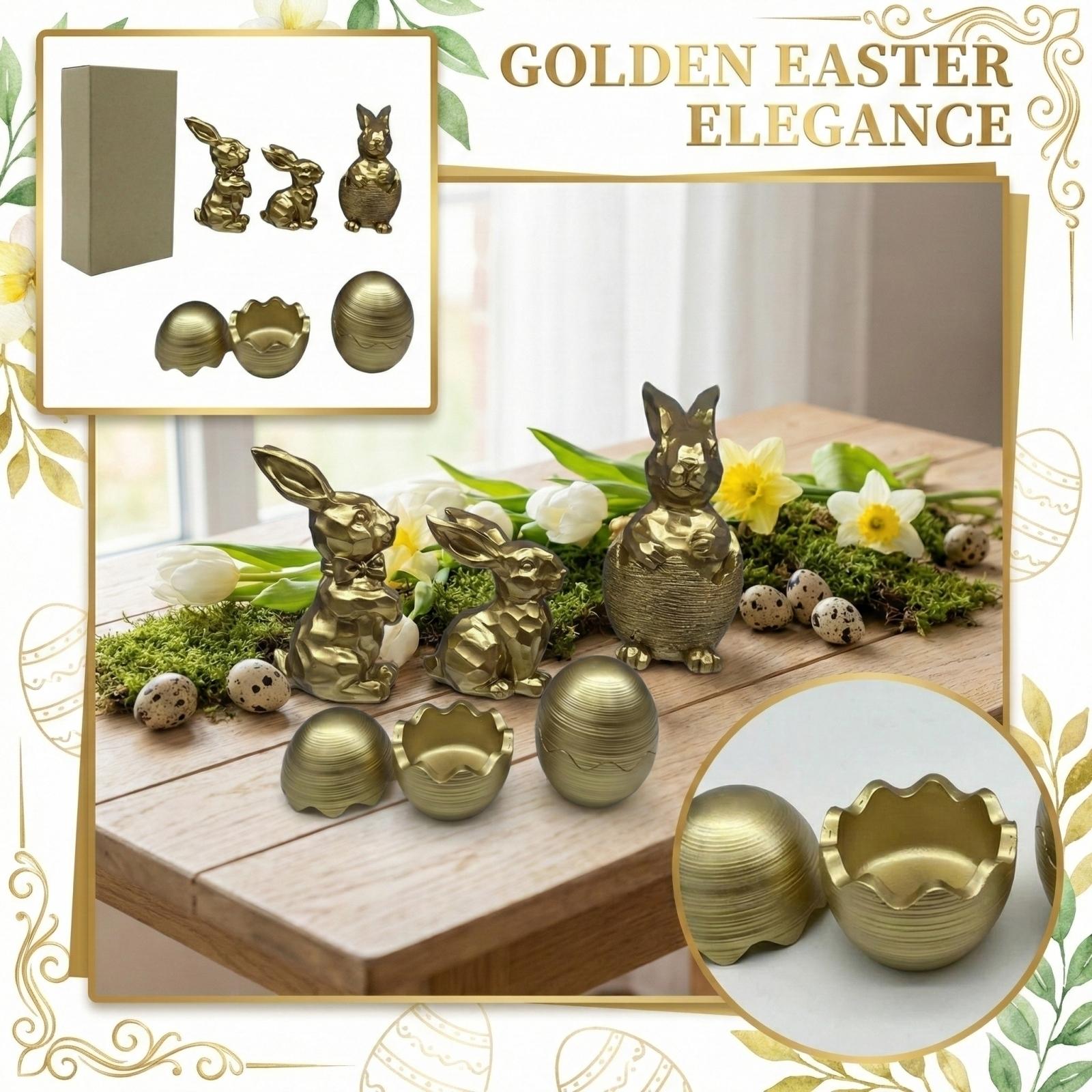 

Resin Golden Decor Easter Bunny Statue 5-Piece Set Spring Tabletop Decor One Size золотий