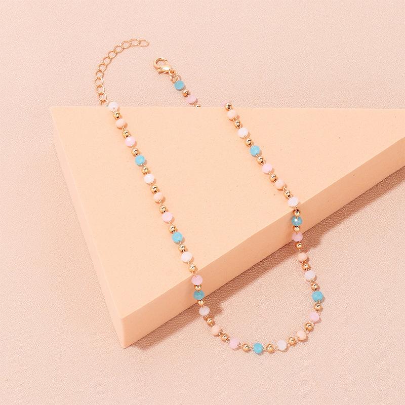 Retro Colorful Crystal Beaded Stackable Choker, Minimal Cool Tone Clavicle Necklace