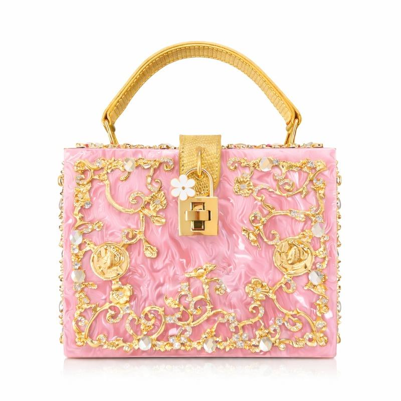 Acrylic dinner bag hollow metal engraved diamond-encrusted handbag shoulder messenger women's bag