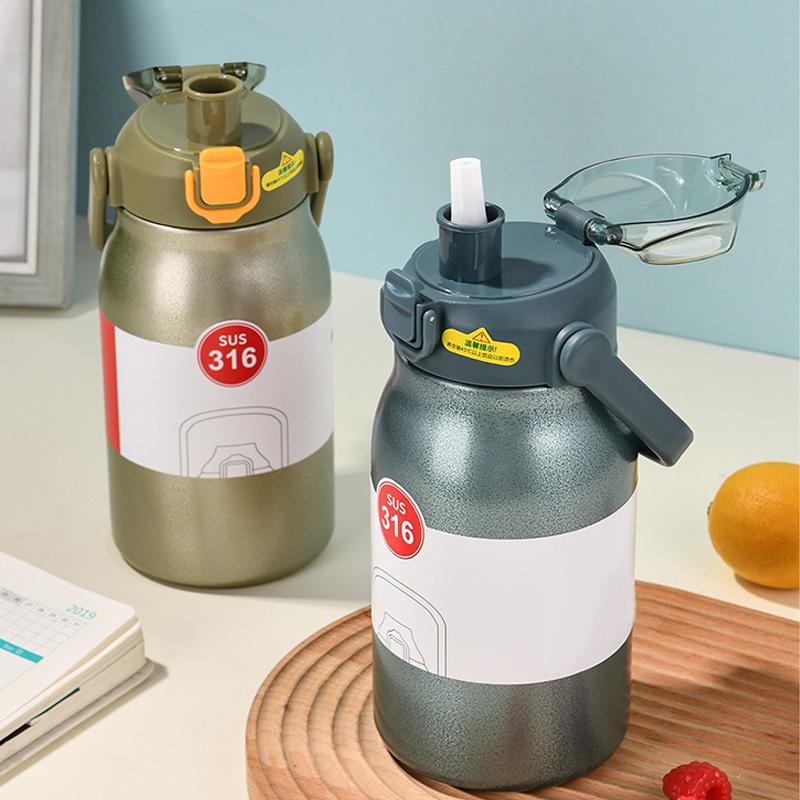 800/1300ML Thermos Cup 316 Large Capacity New Sport Insulation Bottle Outdoor Portable Stainless Steel with Straw Water Cup