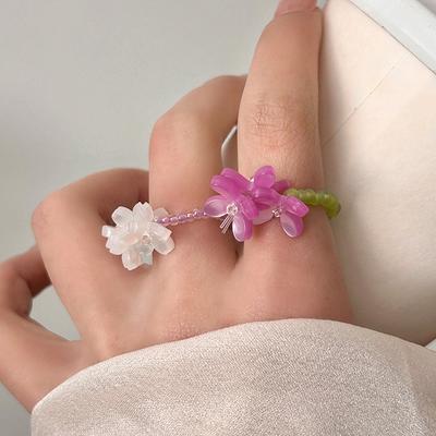 Rice Bead Glass Bead Flower Beaded Ring Summer Small Fresh Sweet Fashion Versatile Ring Niche Simple Jewelry
