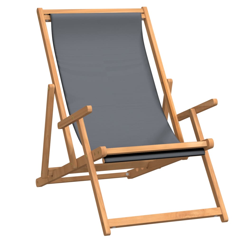 Vidaxl Folding Beach Lounger, Solid Teak Wood, Gray