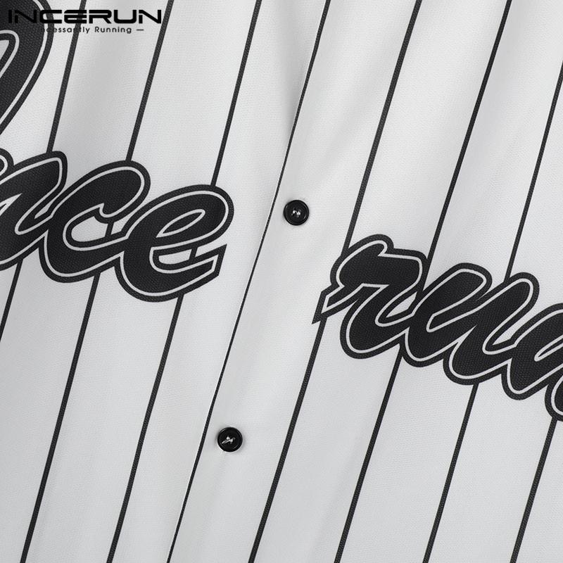 INCERUN Men Collarless Striped Short Sleeve Buttons T-shirts Stitching Summer Tops