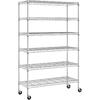 Metal Shelves 6 Layer Wire Shelving On Wheels Heavy Duty Metal Storage Rack Utility Shelves 48" NSF Steel Racks 2100 LBS Capacity Adjustable Standing