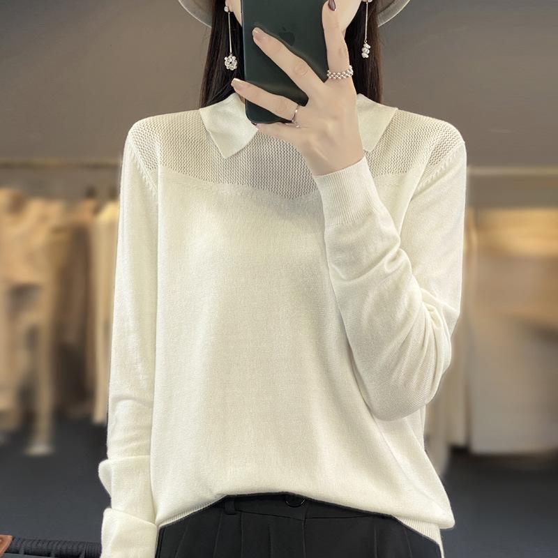 GMXIA Autumn and Winter Knitted Sweater, Women's POLO Neck Solid Color Long-sleeved Sweater, Loose Solid Color Knitted Base Layer