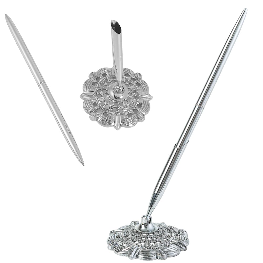 

TKY Ручка для ресепшена Настольная ручка Подставка для ручки Настольная памятка Отельная шариковая ручка Держатель для 1 ручки Ресепшен (Серебряный)