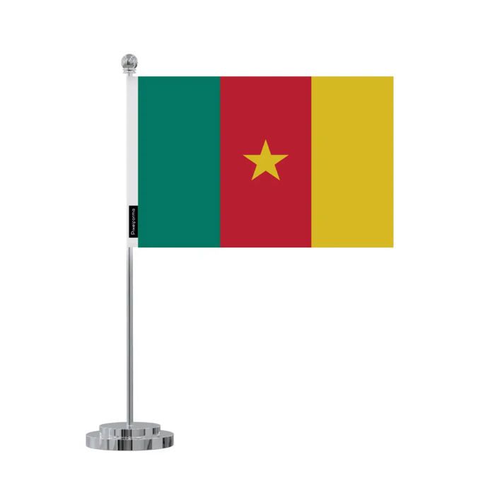 Drapeau De Bureau - Cameroun - 14 X 21 Cm - Polyester - Impression Recto/verso - Acier Inoxydable