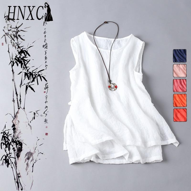 HNXC Kadın Moda Günlük Düz Renk Baskılı Kolsuz O Yaka Bluzlar ve Gömlekler