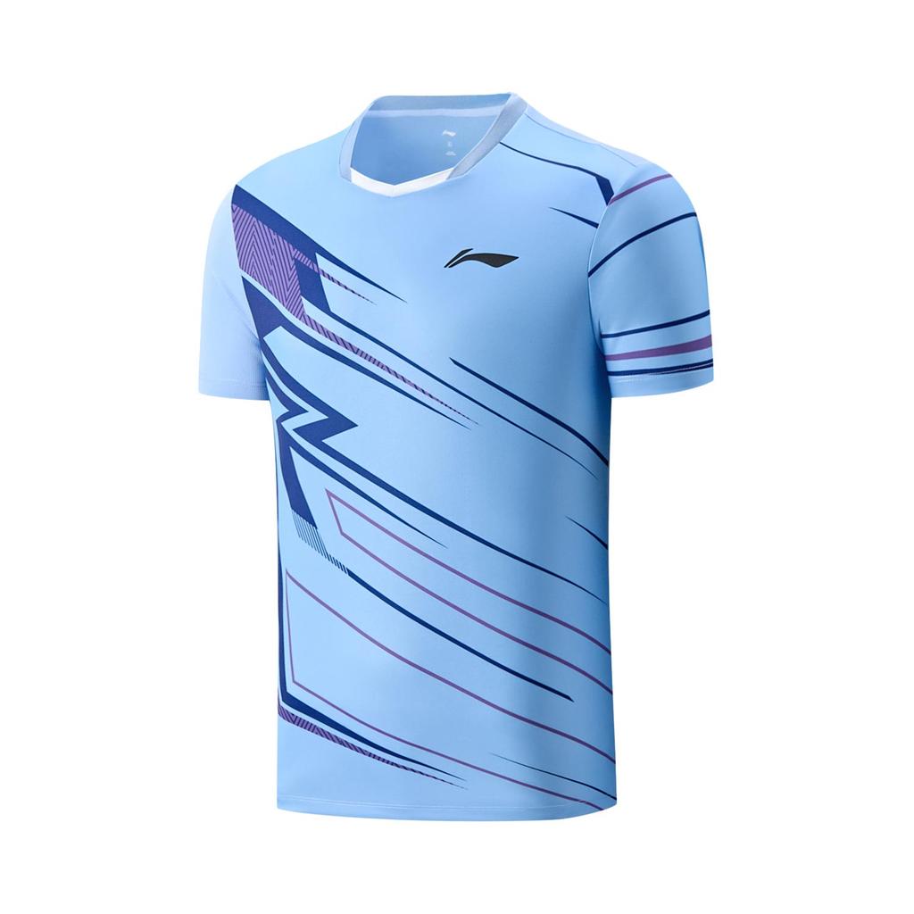 Li Ning Badminton Series Club Quick-Dry Breathable Cool Sports Fashion Logo Badminton Suit Unisex sportswear Floral-Blue AATW019-5