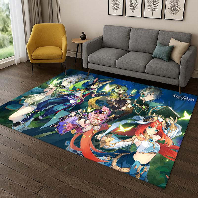 New Genshin Impact Cartoon Game Carpet Rug for Bedroom Living Room Sofa Playroom Doormat Home Decor,Kid Area Rug Non-slip Gift
