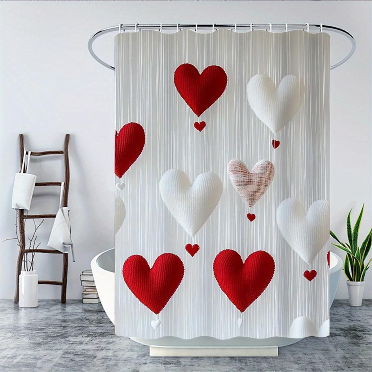 

1/4pcs Red and White Love Hearts Shower Curtain Set Valentine Day Gift Waterproof Fabric Bath Curtain with 12 Hooks Non Slip Rug and Toilet Cover 1 shower curtain 71x71inch / 180x180CM