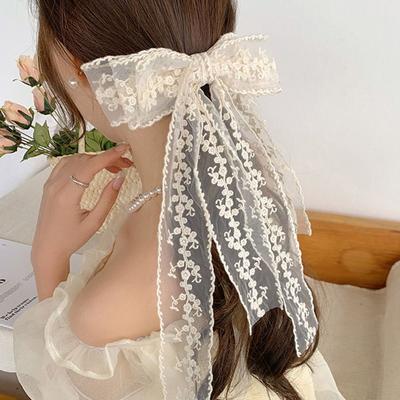 Sweet Lace Bow Hair Clip French Style Women Hairpin Elegant Lace Embroidery Hair Clip  Headdress