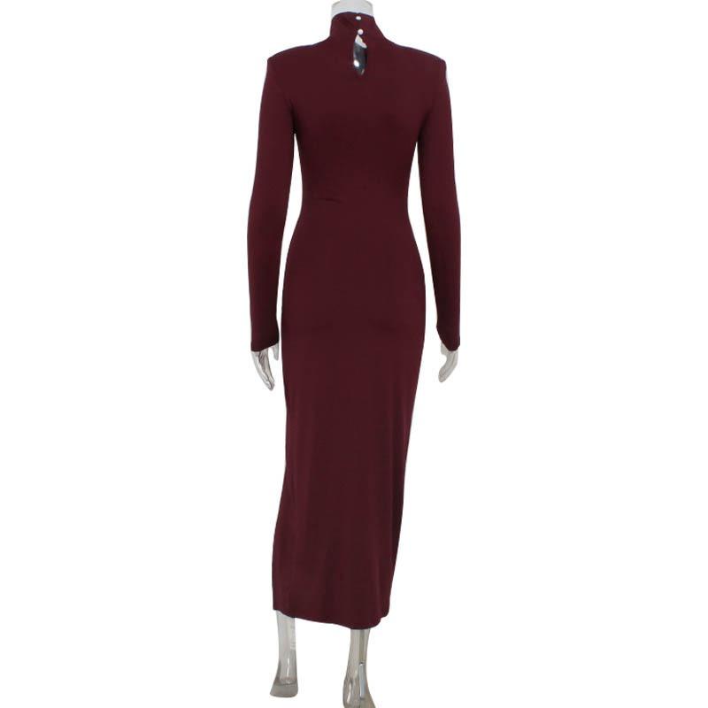Herbst/Winter Damenmode Einfarbig Hochgeschlossenes Plissee-Design Kleid
