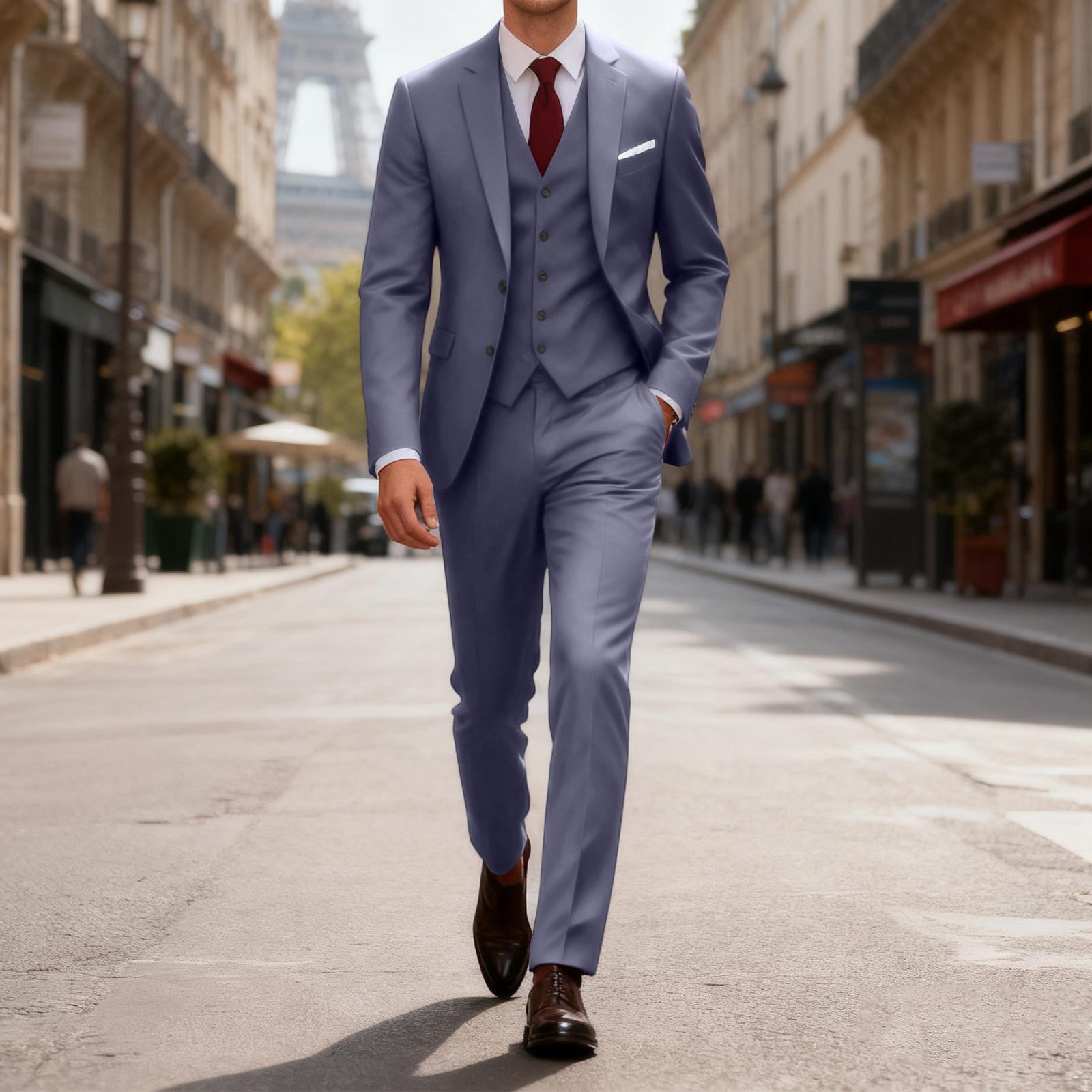 

Men s Slim Fit Suit, One Button Three Piece Set, Business Wedding Party Formal Suit, Jacket, Vest And Pants XL