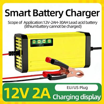 12V 2A Car Battery Charger 110V 220V Pulse Repair Charger LED Display Moto Truck Battery Charger For Wet Dry Lead Acid Battery