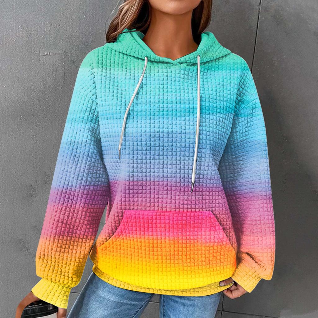 Spring Women's Hoodies Causal Long Sleeve Hoodies Autumn Vintage Rainbow Casual Sweatshirts Pullovers Streetwear Women's Clothing