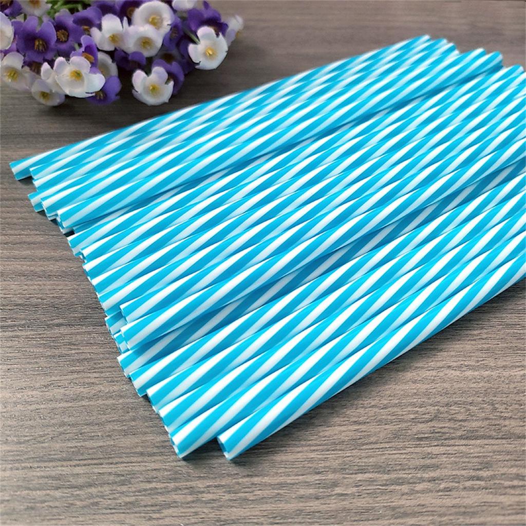 100 Pieces Plastic Drinking Straws 8 Inches Long Multi-Colored Striped Foldable