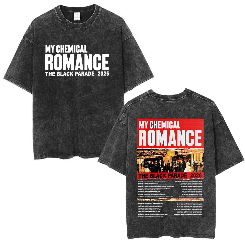 Rock Band My Chemical Romance Washed Tshirt The Black Parade  Tour Merch Tshirts Mens Clothing Vintage T Shirt Streetwear