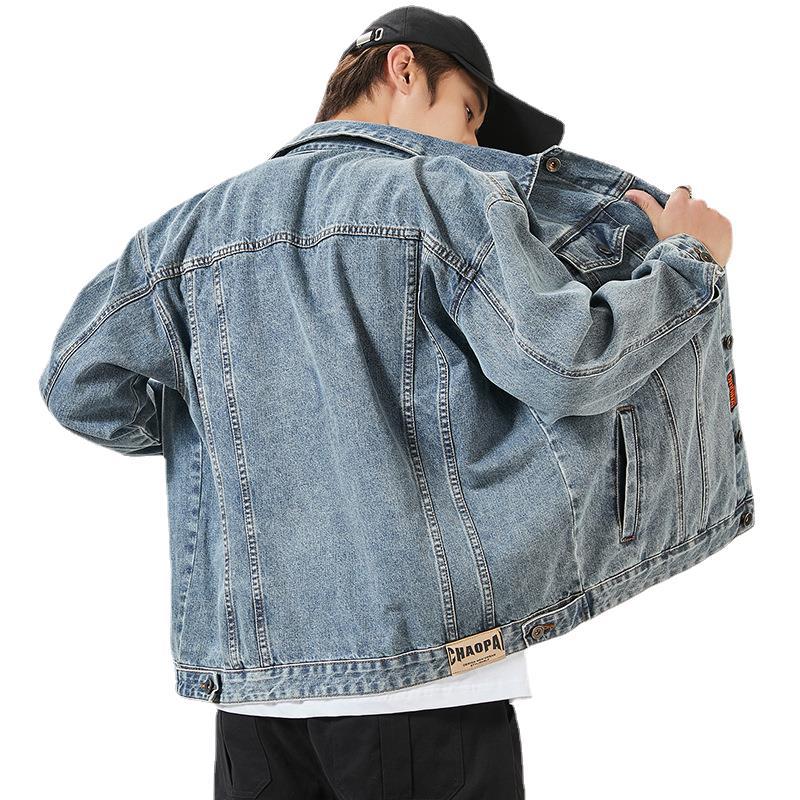 Japanese Washing Denim Jacket Men's Loose Denim Jacket Spring and Autumn Short Work Jacket