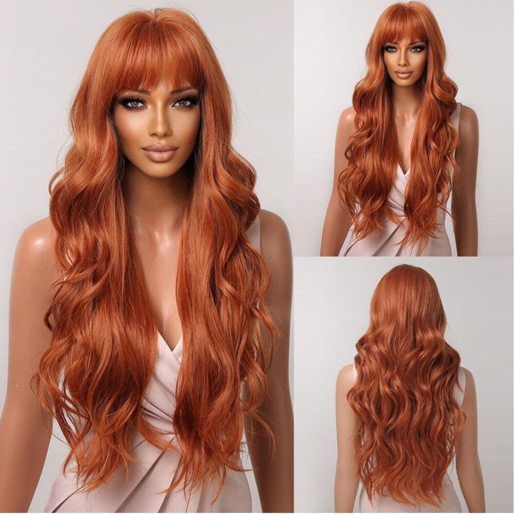 Long Natural Wavy Platinum Blonde Wigs with Bangs Cosplay Party Lolita Synthetic Wigs for Women Heat Resistant Fiber