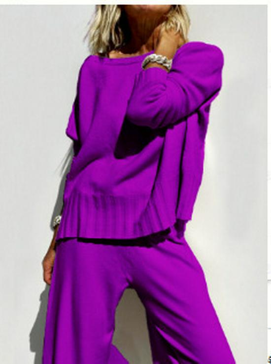 Spring 2025 Elegant Knit Wide-Leg Pants & Sweater Set - Casual Two-Piece Ensemble