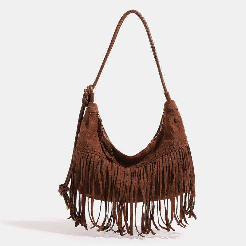 Matte Tassel Underarm Bag for Women 2024 Autumn/Winter New Bohemian Retro Large Capacity Crossbody Dumpling Bag