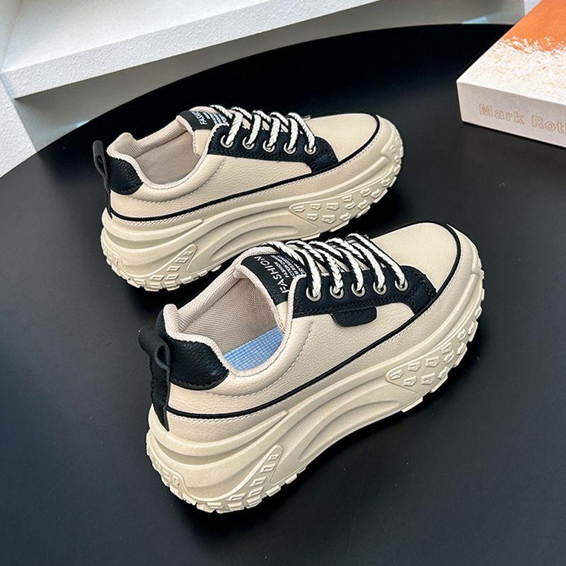 Internet Celebrity Dad Shoes Women's Versatile Platform 2025 New Autumn Heightening Little White Shoes Muffin Lace-up Casual Sports Shoes