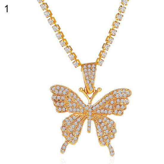 Collar con colgante de una capa de mariposa con diamantes de imitación de acero inoxidable para mujer, joyería
