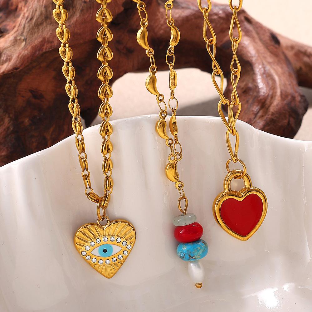 Beach Ocean Resort Diy Colored Natural Stone Love Pendant Accessories Gold Plated Jewelry Pendant
