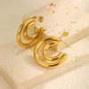 Classic C-shaped Earrings for Women,Gold Plated Stainless Steel Double Round Tube Earrings,Unique Jewelry Mother's Day Gift