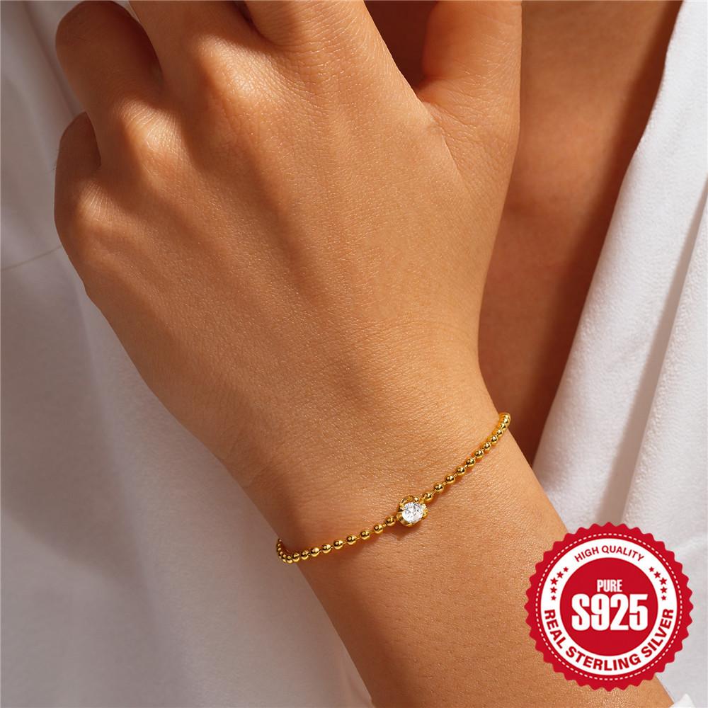 Bracelet tendance en argent sterling S925 avec chaîne à perles rondes incrustées de diamants, style haut de gamme pour femme