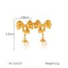 18K Gold French-Style Bow Studs with Titanium Steel, Butterfly, and Pearl Accents