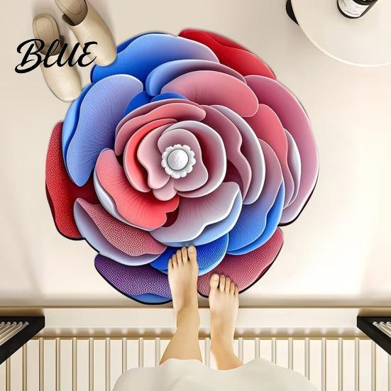 Realistic Decorative Rug Shape Entrance Absorbent Non-Slip Bath Mat 3D Flower Floor Three-dimensional for Living