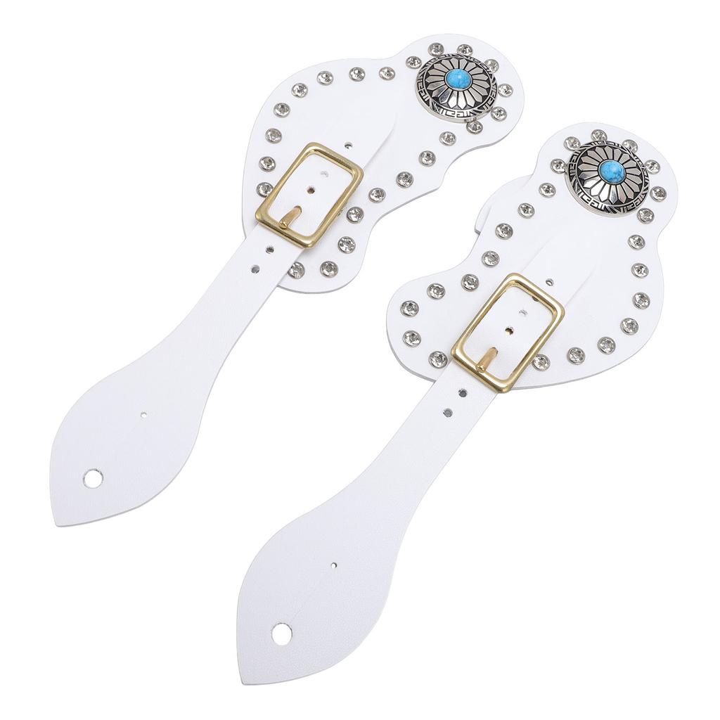 2Pcs Spur Strap Set Artificial Leather Rhinestone Decorations Adjustable Spur Holder for Cowboys