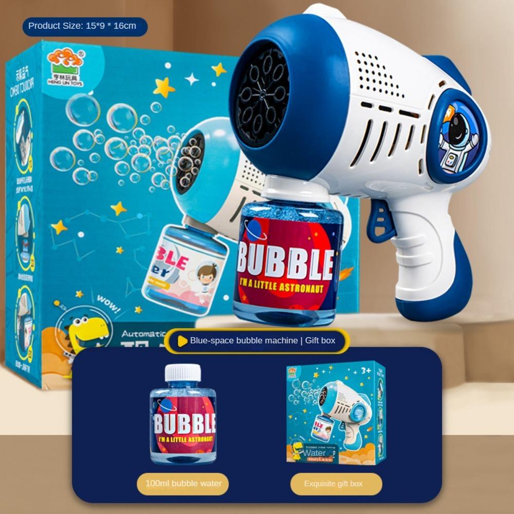 

Мультяшная машина для создания космических пузырей, маленькая стальная пушка с восемью отверстиями для пузырей, интерактивная игрушка для родителей и детей на открытом воздухе, детская электрическая машина для создания пузырей
