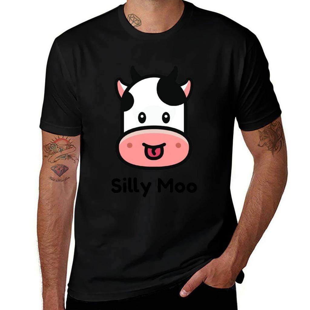 Silly Moo Cow Cartoon Tshirt Basic Casual Short Sleeve Cotton Shirt