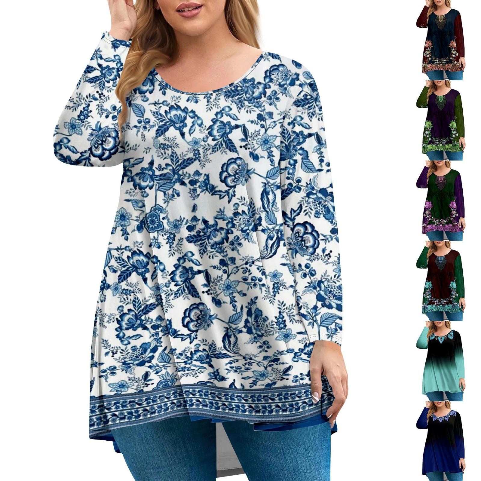 

Women s Plus Size Top, Garden Collar Long Sleeved Shirt, Fashionable Floral Print Casual Top XXXL