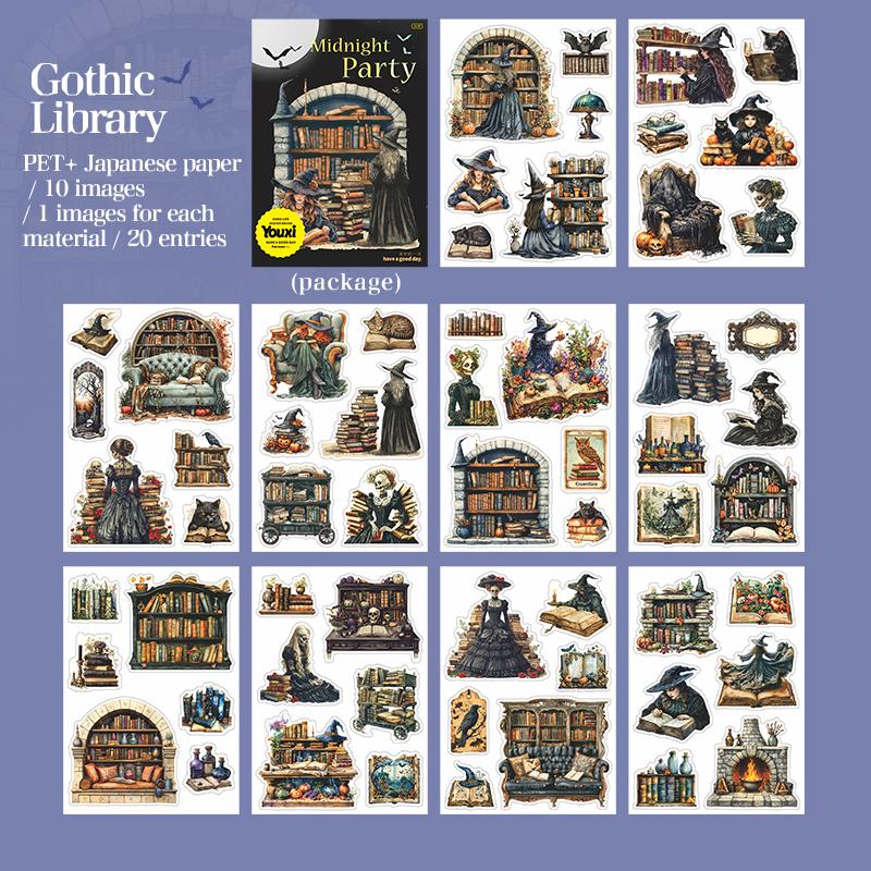 20sheets/book Midnight Party Series Gothic Dark Style Stickers Hand Account Collage for Office Halloween Gift Decoration