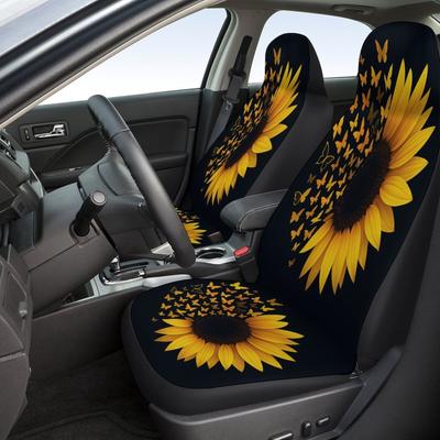 Zonnebloem Vlinders Ontworpen Autostoelhoes Set Voor De Meeste Auto's, Hoge Kwaliteit Comfortabele Autostoel Beschermer Hoezen Volledige Set, Un