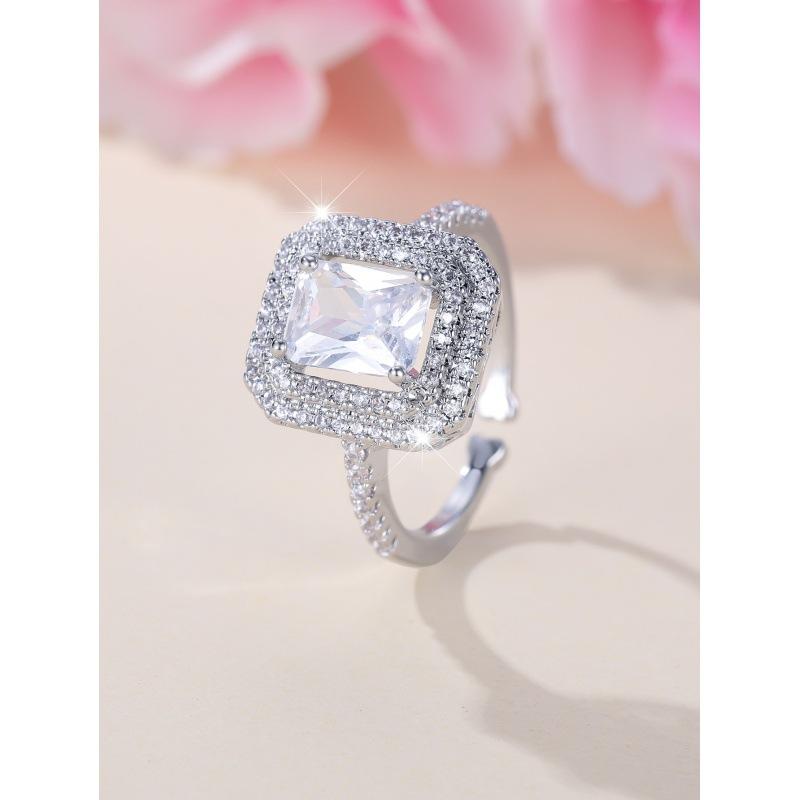 Fashion Commuter Palladium White K White Diamond Square Opening Ring Carat Europe and America opening adjustable
