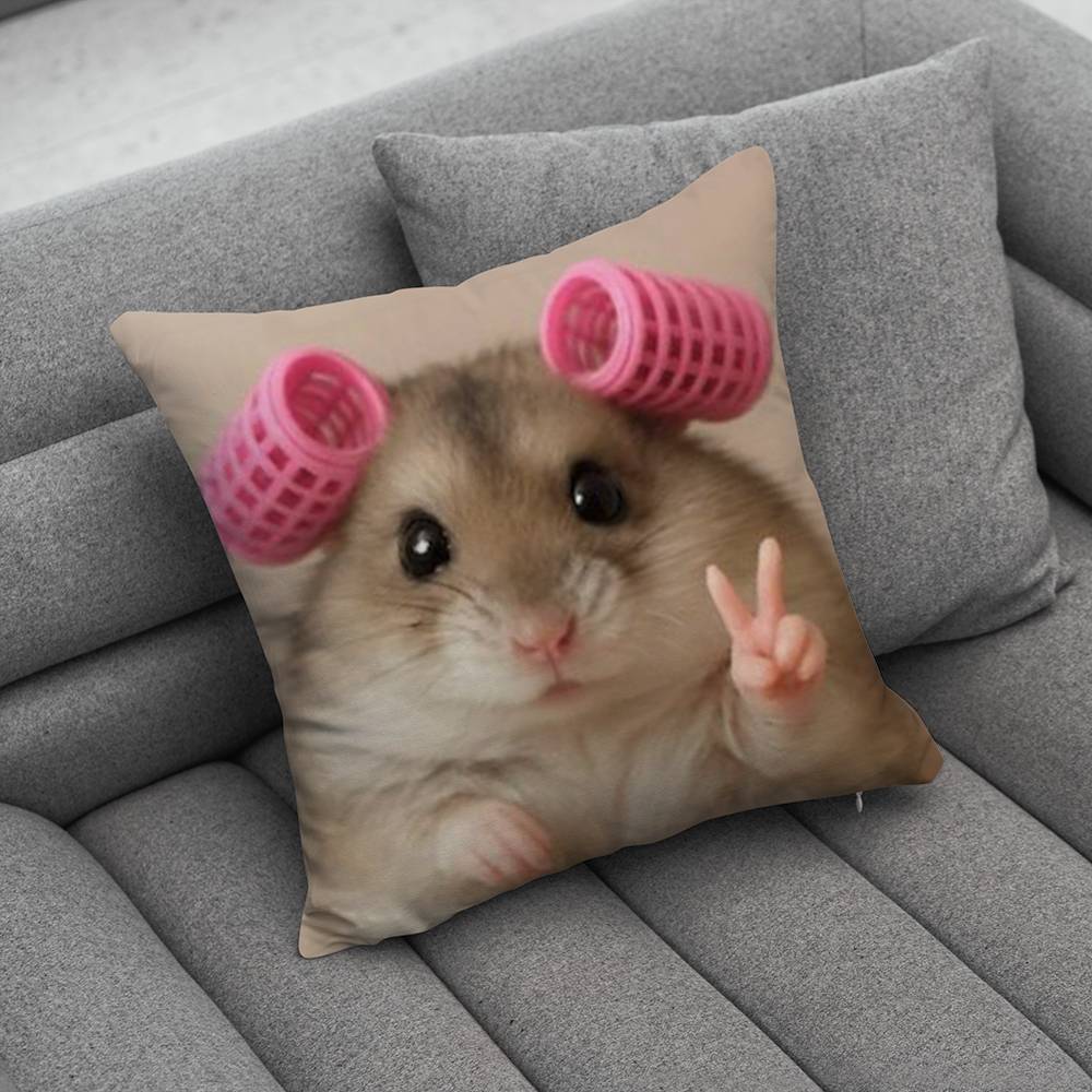 Cute Hamster Pillow Case For Home Bedroom Car Office Decoration Living Room Sofa Cushion Cover Suitable
